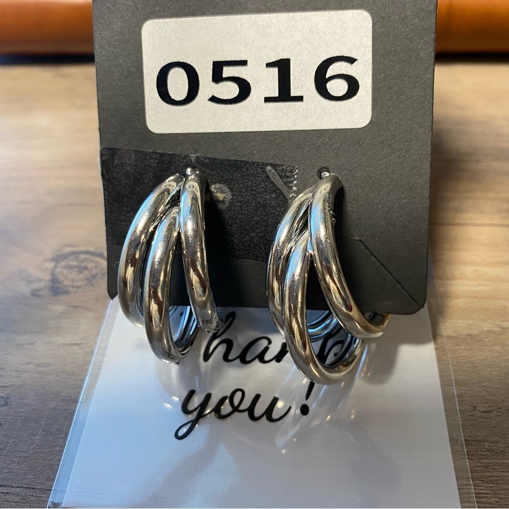 Stainless Steel Half Moon 3 Layer 1"x1.5" Hoop Post Earrings